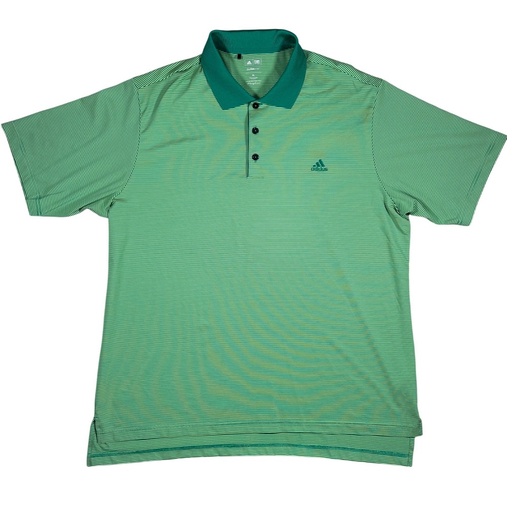 Adidas Golf Climalite‎ Polo Shirt Mens XL Green Striped Performance Short Sleeve